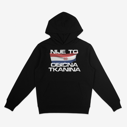 domoljubna hoodica odnosno vesta sa prikazom hrvatske zastave s naptisom nije to obična tkanina, stjajna za utakmice i koncerte